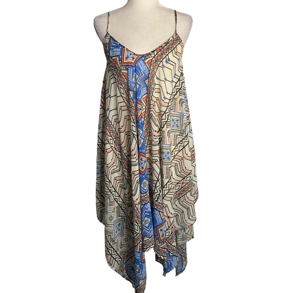 Japna Sleeveless Handkerchief Dress S Cream Geometric Lined Adjustable Straps